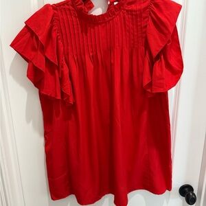 Elegant Red Ruffle Sleeve Top